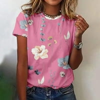 TKLPEHG T majice za žene Ljeto kratkih rukava Komforne cvjetne print Grafičke košulje kauzalne opuštene