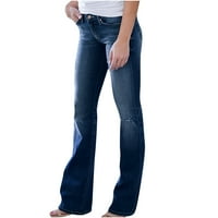 Cethrio traperice za žene - modne džepove Dugme široke noge Ležerne prilike tamno plave žene duge hlače