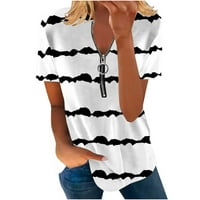 Fatuov ženske majice sa zatvaračem za tiskanje sa zatvaračem kratki rukav casual moda V izrez ženske
