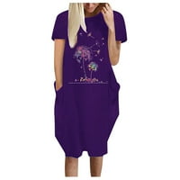 Ljetna haljina Ženska ljetna tiska Ležerni kratki rukav sa džepom okrugla vrata Labava haljina Ležerne