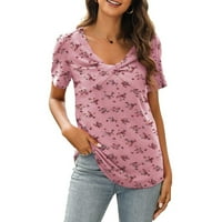 Ženske bluze ružičaste žene Ljeto Top Solid kratkih rukava Prednji Twee Tye XL