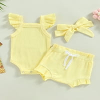 Treegren Newborn Baby Girl Ljeto odjeća za odjeću set rebrasti ručni rub s rukavima SOLID ruff kratke