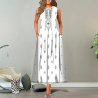 Ženska ljetna casual haljina modna linijska haljina maxi dugi haljina bez rukava džep za rukav i okrugli