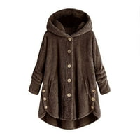 Tking modne žene plus veličina gumba plišane vrhove kapuljač kapuljača sa kapuljačom zimska jakna -