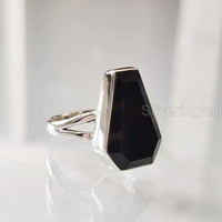 Lijev oblik crni prsten, prirodni crni na prstenu, decembar, ženski prsten, lijesni prsten, srebro,