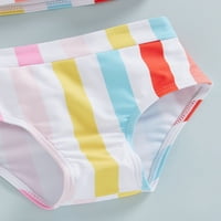 Frobukio Kids Dečiji devojke Ljetni bikini setovi Rainbow Stripe Print U-izrez Vest visoki struk Trokut
