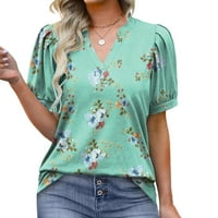 Ženski vrhovi Dressy Casual cvjetni ispis Puff rukava V izrez majica