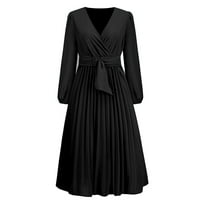 CACOMMARK PI Ljetna haljina za Women Plus veličine Ženska vitko nagnuti kaiš s dugim rukavima V-izrez