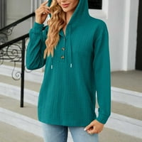 Žene plus veličina Ženska nova gumba sa solim sa kapuljačom labav dugi rukavi džemper zeleni