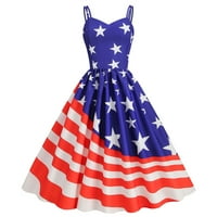 Odeerbi 4. juli Patriotsko ljeto Midi haljina za žene Vintage Subvender Swing haljina Neovisnosti Dnevna