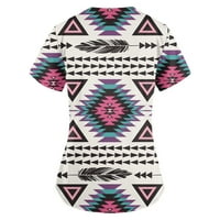 Umitay ženski etnički tiskani kratki rukav V-izrez V-izrezni bluze za bluze za žene Dressy casual