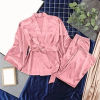 Outfit pidžama setovi solidne boje dugih rukava satelit svilene košare pune duljine elastične hlače