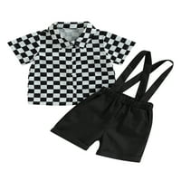 TODDLER Baby Boy gospodin outfit checkerboard s kratkim rukavima majica dolje košulja gornjih suspenderske