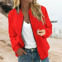Kaputi za žene s dugim rukavima Zip prednja jakna Čvrsti povremeni džepni Cardigan majice crvene m