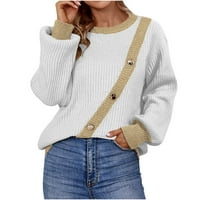 Dukseri pulovenika za žene za žene Dressy, ženski povremeni dugi pleteni džemperi posadni vrat Blok