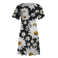 Ljetne smjene haljine za ženske plaže cvjetna slatka majica haljina sandress casual boho crewneck mini