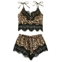 Levmjia pidžame za žene postavljene čišćenje ljeto plus veličine dame crne leopard ispisuju čipke šivene za zavodljivo donje rublje