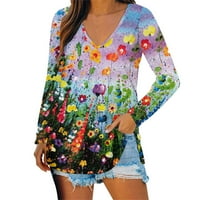 tklpehg ženski casual vrhovi cvjetni print V-izrez Lagana labava fit bluza Dame vrhovi udobne majice