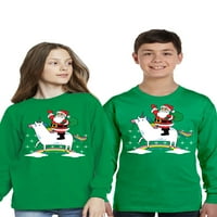 Awkward stilovi ružna božićna majica s dugim rukavima za djecu za mlade dječake Djevojke Xmas Santa mačka džep