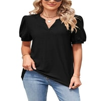 Niveer dame Ljetni vrhovi izdubljeni majica V izrez majica Dressy tunika bluza kratki rukav Tee crni