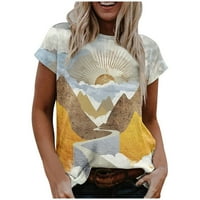 Lanscape uzorak majice za žene Ljeto kratki rukav casual grafički pulover vrhovi labavi fit crew vrat