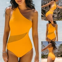 Ženska jedno-ramena puna boja mrežica za mršavljenje jednodijelni kupaći kostim kupaći kostim seksi