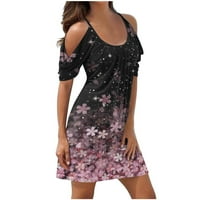 Haljine za plažu za žene Trendi ljetni cvjetni špageti hladni rame Hladno ramena Mini casual haljina