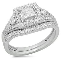 Dazzlingock Collection 0. Carat 14K Princess & okrugli dijamantni prsten za angažman mladenke CT, bijelo