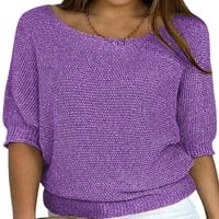 Luxplum dame Jumper vrhovi džemper s rukavima pune boje pleteni džemperi topli pulover rade ljubičasta