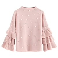 Pearl perla slojevita ruff ruff laro labava skakača simpatične džempere i puloveri - ružičasti