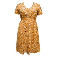 Dame plus veličina ljetna modna udobna casual skraćena haljina s kratkim rukavima žuta xxxxxl