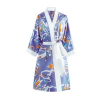 Obloge za žene Žene Kimono Robe Cover up cvjetno tiskovina za spavanje satenske svilene noćne kože ljubičaste