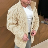 Muška duks za čišćenje muške modne tople i zimske čiste boje vune pleteni džemper kardigan bež