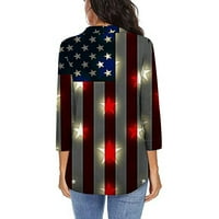 Scyoekwg Žene Američki rukav zastava Patriotske majice Casual Star Striped tiskani grafički labav fit