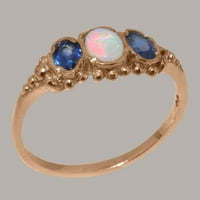 Britanski izrađeni 14k ružični zlatni prirodni i safir ženski zaručni prsten - Veličine opcije - Veličina
