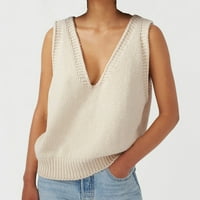 Kali_store kabel pleteni džemper žene Ženski kabel pleteni džemper prsluk bez rukava rebrasti ljetni