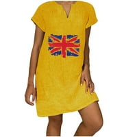 Dianli haljine za žene kratki rukav V-izrez Print mini haljina Ljeto casual uk zastave modne labave