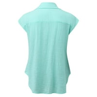 Yyeselk pamučne majice za žene casual rever ovratnik seksi v-izrez ugodne bluze trendi čisto kolor gumb