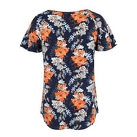 Majice kratkih rukava za žene Ženske modne vrhove Košulje Labave ležerne tiskane majice kratkih rukava, narandžasti xxl