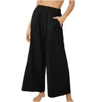 Capri široke pantalone za noge za žene elastične visoko struk labave pantalone za ljetne casual pantalone