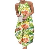 Sanviglor Dame Ljeto plaža Sundress cvjetni print duga haljina Halter izrez Maxi haljine boemijske Camisole