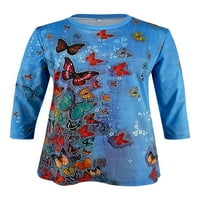 WRCNOTE Ženski rukav leptir tiskani vrhovi Casual Dailyweb Crew Crt Majica Sažetak Print Tee Style-e