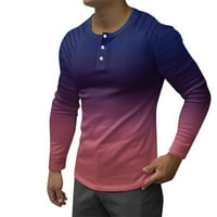 Muška majica dugih rukava gradijentni tiskani majica O-izrez gumb Fit udobne casual vrhove Muške jednostavne