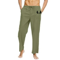 Amidoa muškarci Čvrsti povremeni elastični pojas Pocket pamučni posteljina panela pantalone plus size