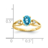 Čvrsta 14k žuto zlato 7x ovalna plava topaz provjera dijamantska rublja