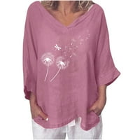 Zunfeo ženski vrhovi za čišćenje - pamuk posteljina od tiskanog blosuma novog dolaska T majica Pink