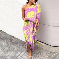 Žene jednoj ramenu Ležerne haljine Batwing Cape Bohemia Uzorak Print Maxi haljina Ljeto Loop Fit Bluouson
