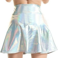 Ženska ležerna moda sjajna metalna plamena nagnuta a-line mini suknja bijela + xl