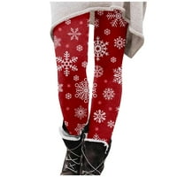 Qcmgmg Bešavne tajice za žene casual neprozirna fleece obloženi božićni stil Print Pantyhose zimski