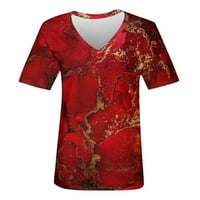 Ženski vrhovi grafički otisak v-izrez bluza labavi ženski majica s kratkim rukavima ljetni crveni 3xl